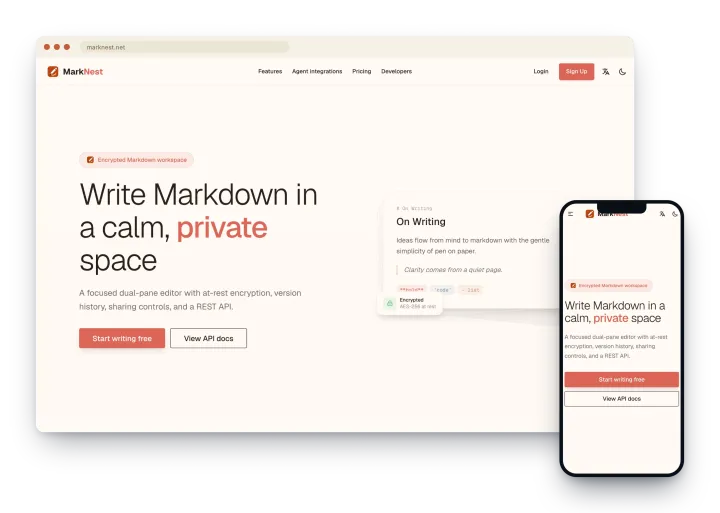 MarkNest 网站展示 Markdown 工作区