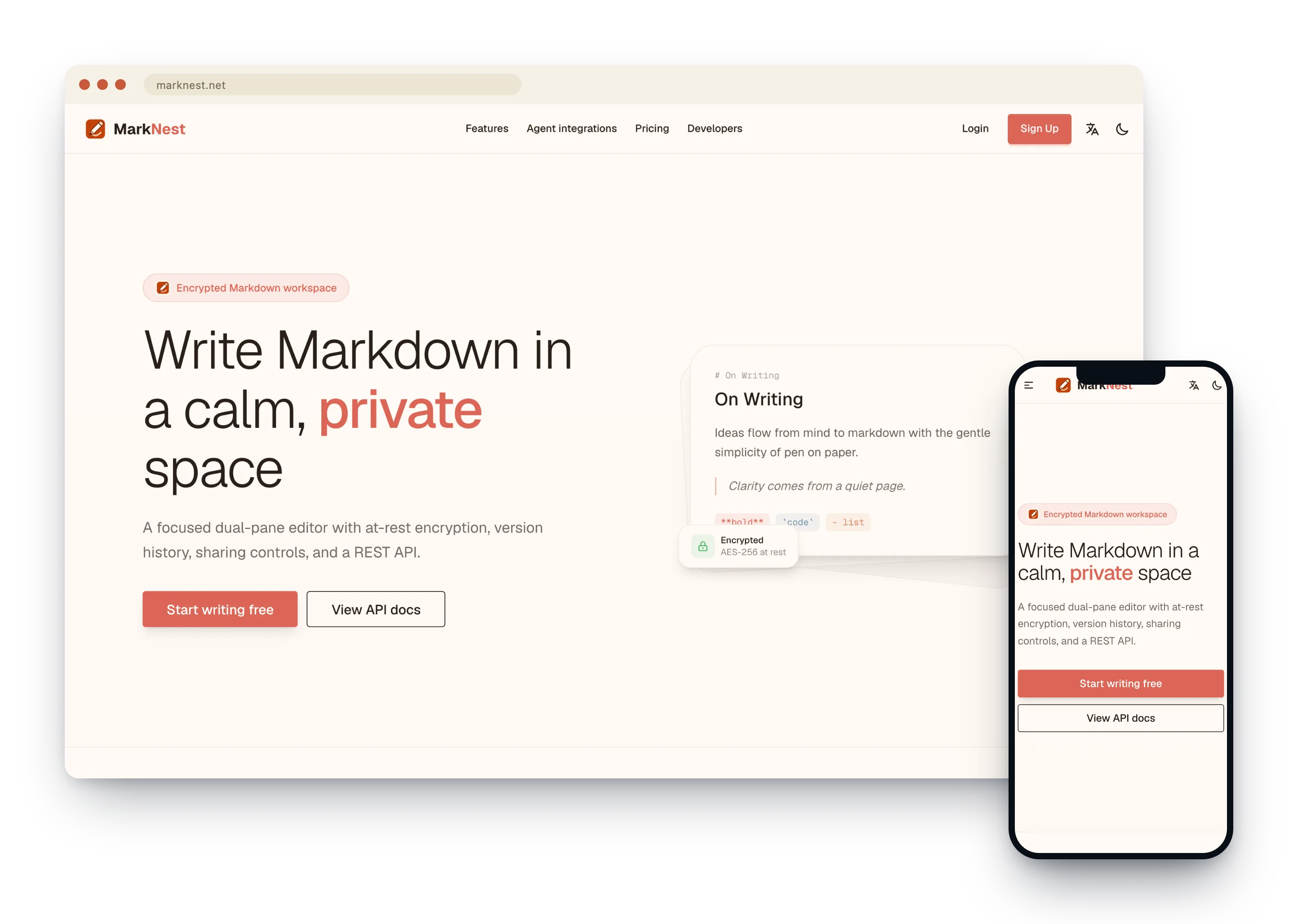 MarkNest 网站展示 Markdown 工作区