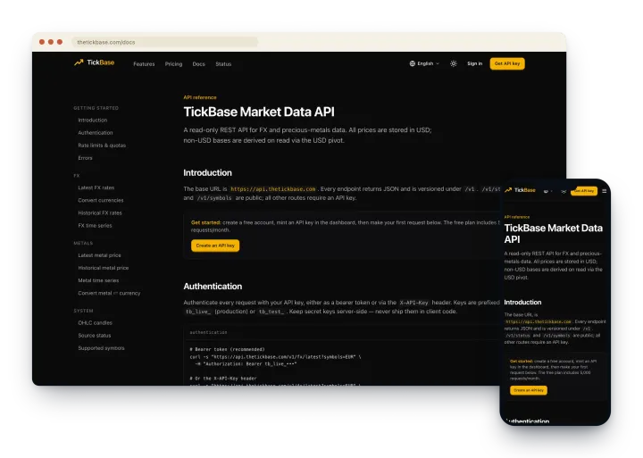 TickBase 网站展示市场数据 API 文档