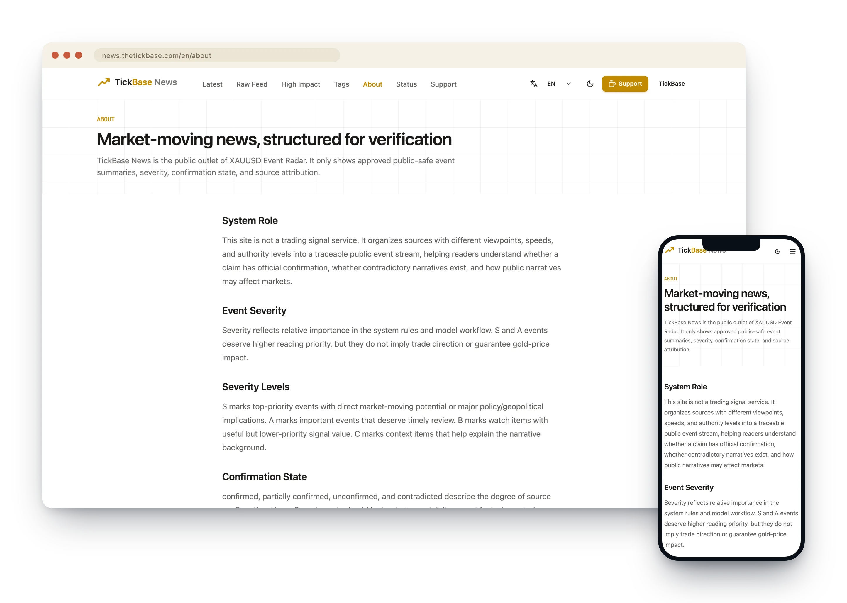 TickBase News website explaining its market event radar
